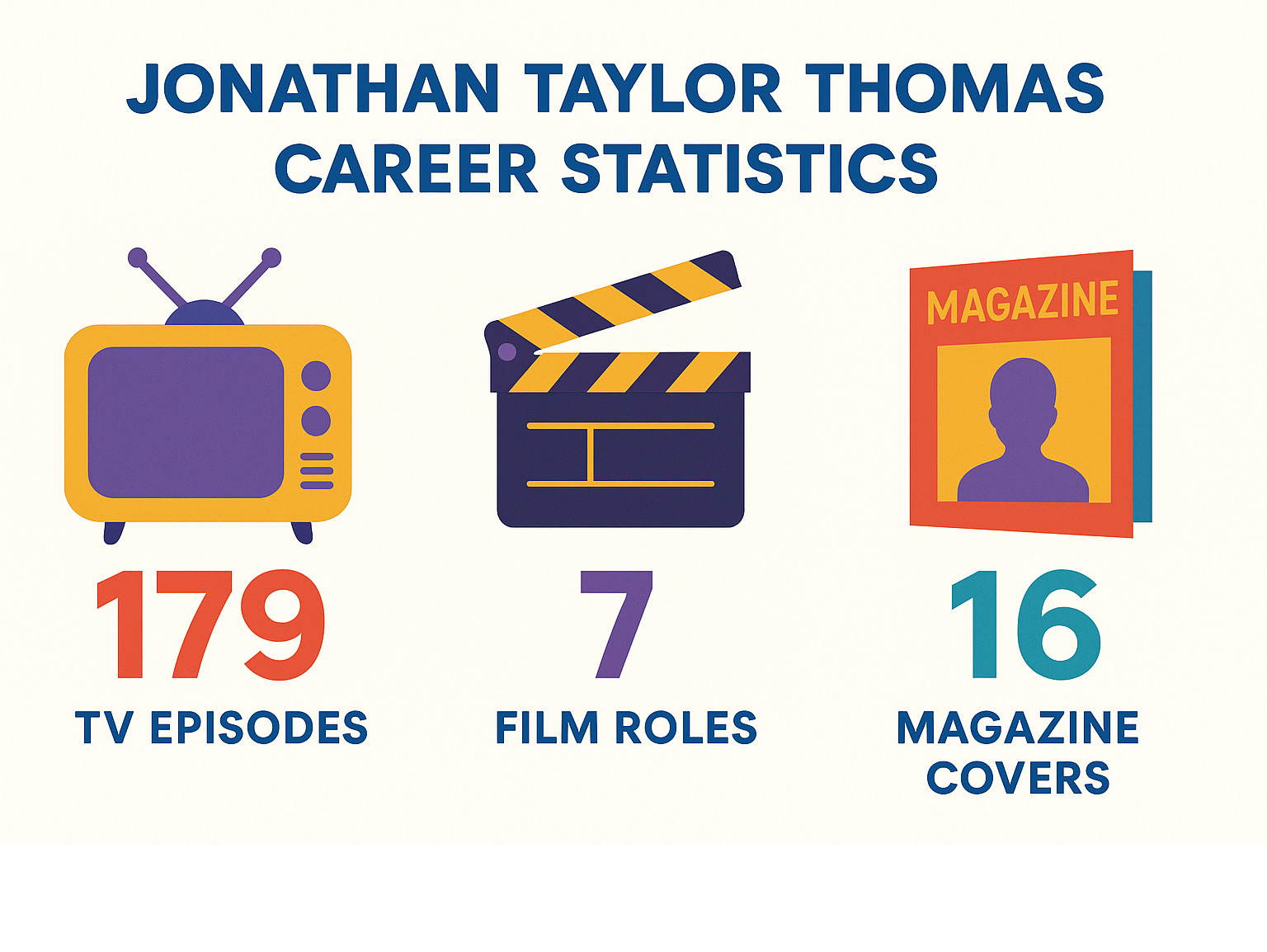 Jonathan Taylor Thomas career statistics showing TV episodes, film roles, and magazine covers - jonathan taylor thomas infographic Jonathan Taylor Thomas career statistics showing TV episodes, film roles, and magazine covers - jonathan taylor thomas infographic