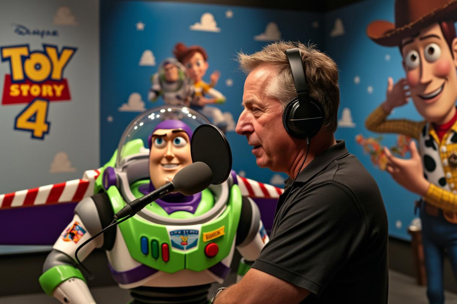 Tim Allen recording Buzz Lightyear in voice acting booth - tim allen Tim Allen recording Buzz Lightyear in voice acting booth - tim allen