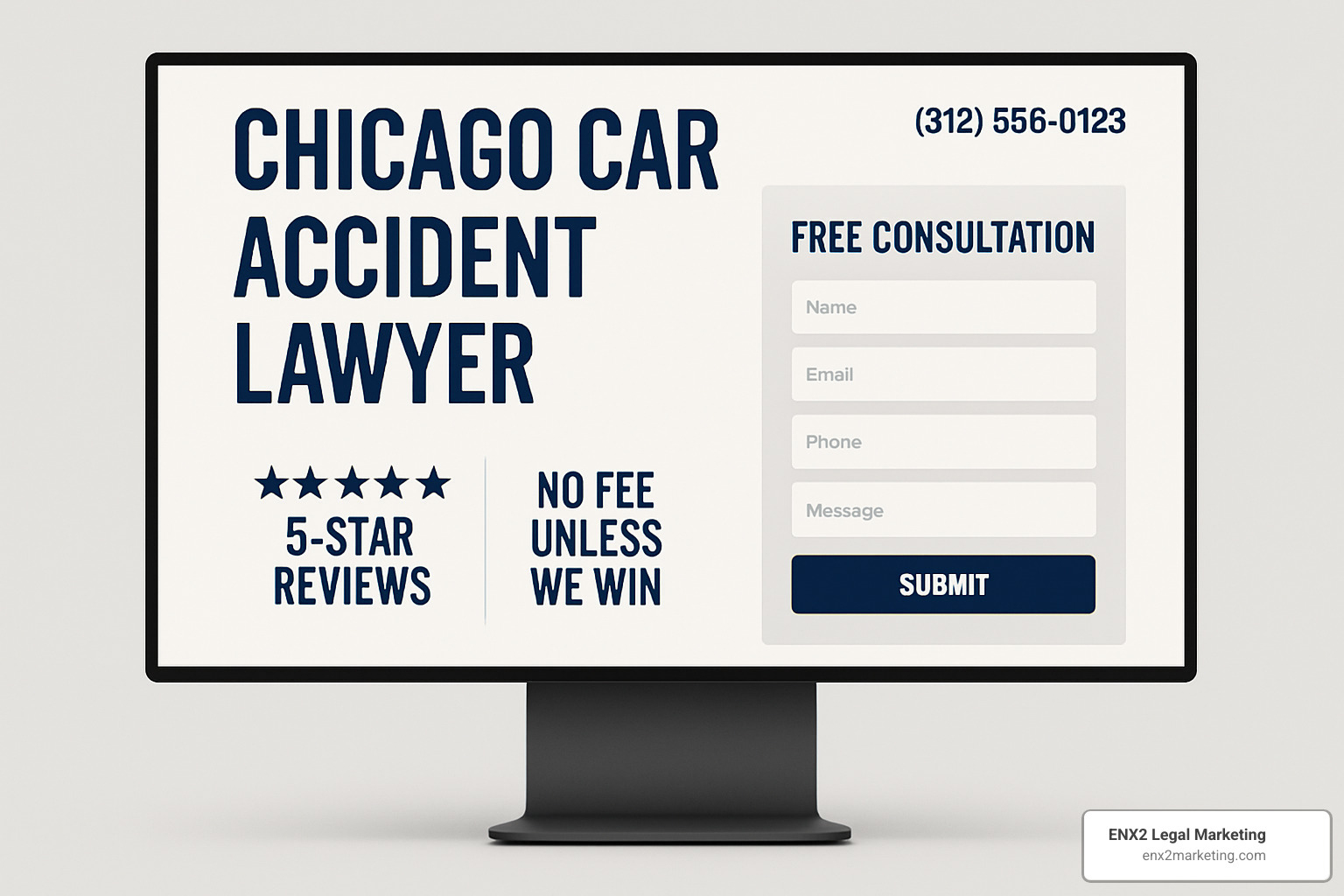 optimized personal injury lawyer landing page showing clear headlines, contact forms, and trust signals - seo strategy for personal injury lawyers