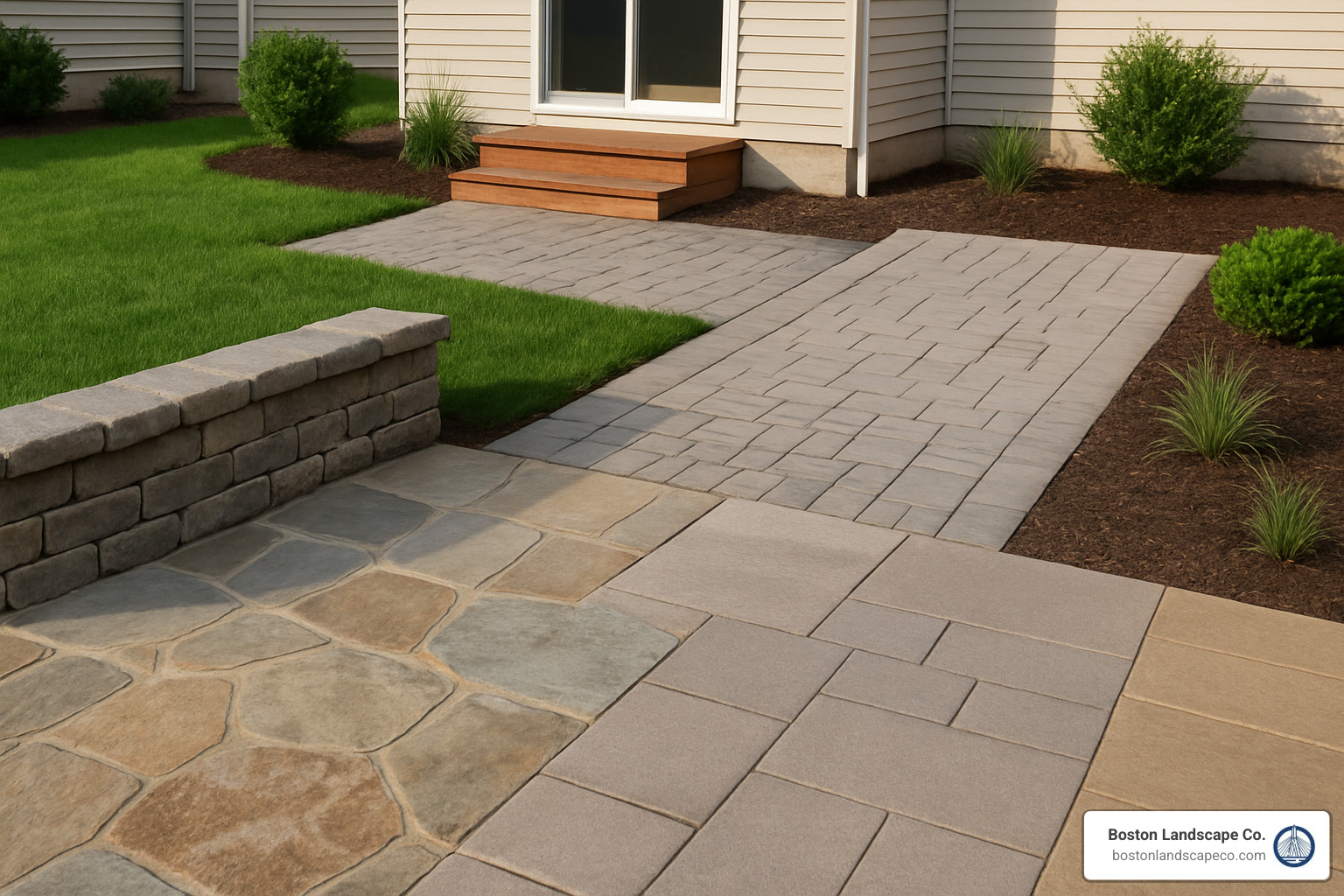 Mixed hardscaping materials showcase - Durable hardscaping materials