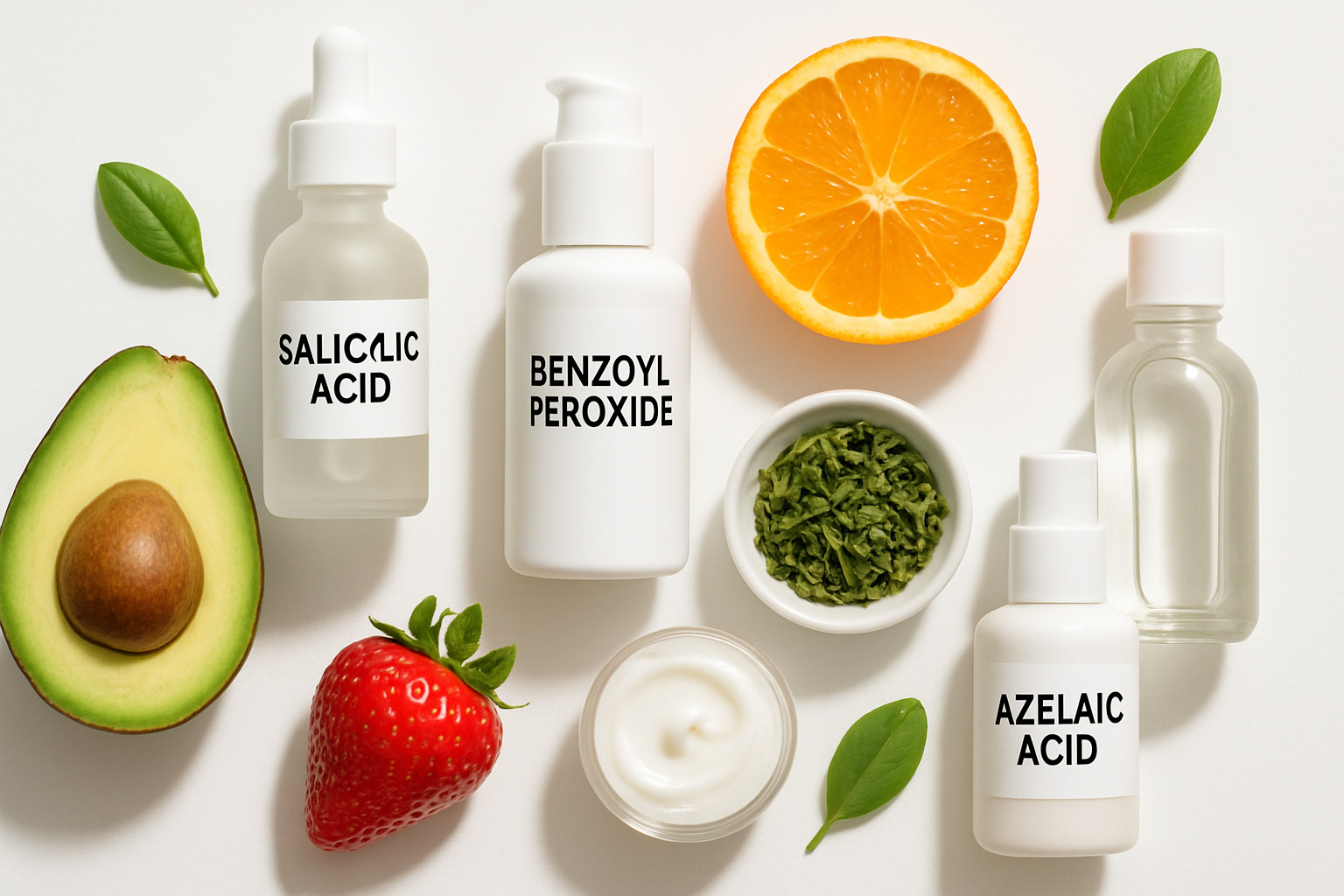 skincare ingredients flat lay - Beauty tips for clear skin
