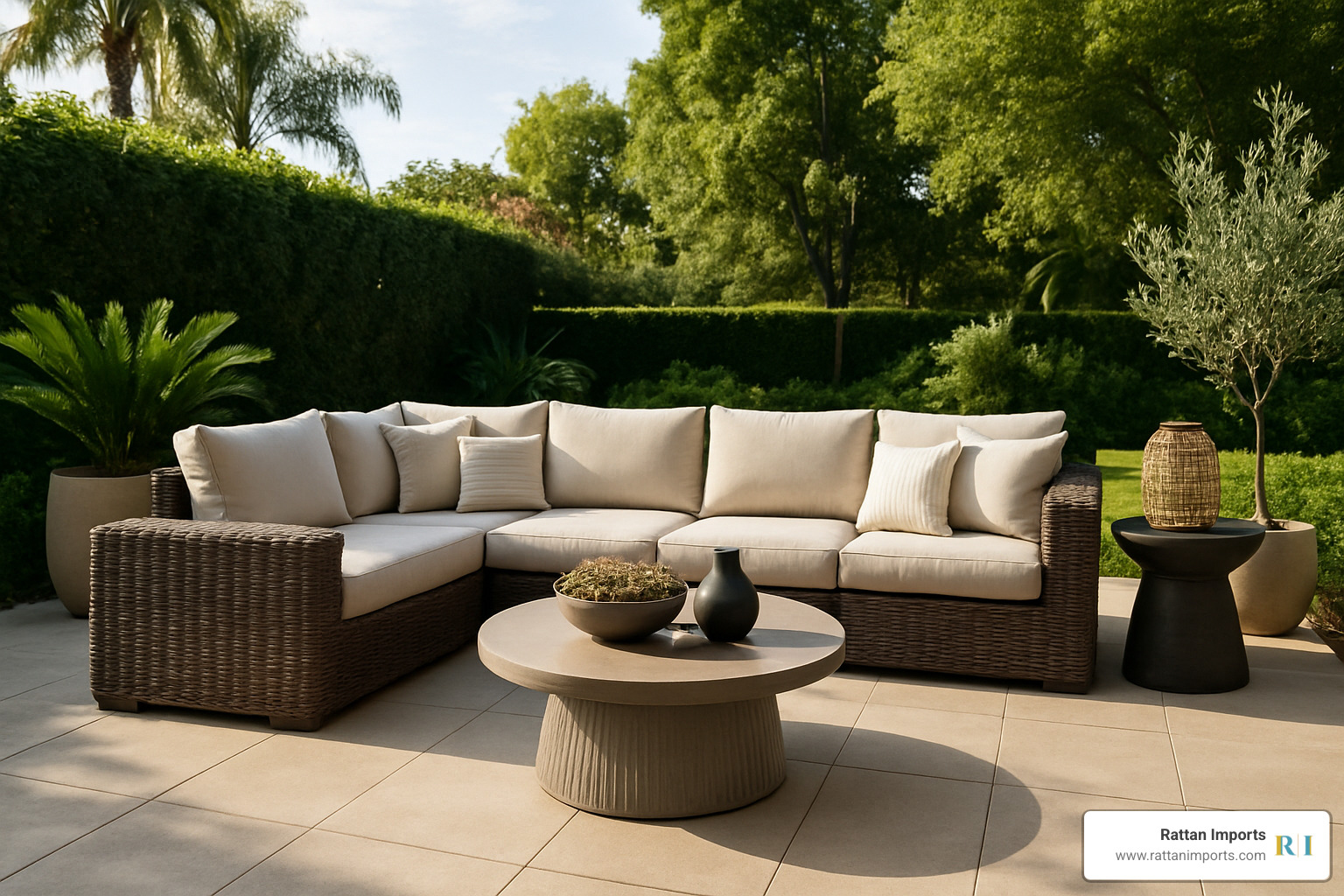 luxury outdoor living space with wicker sectional sofa - patio wicker sofa