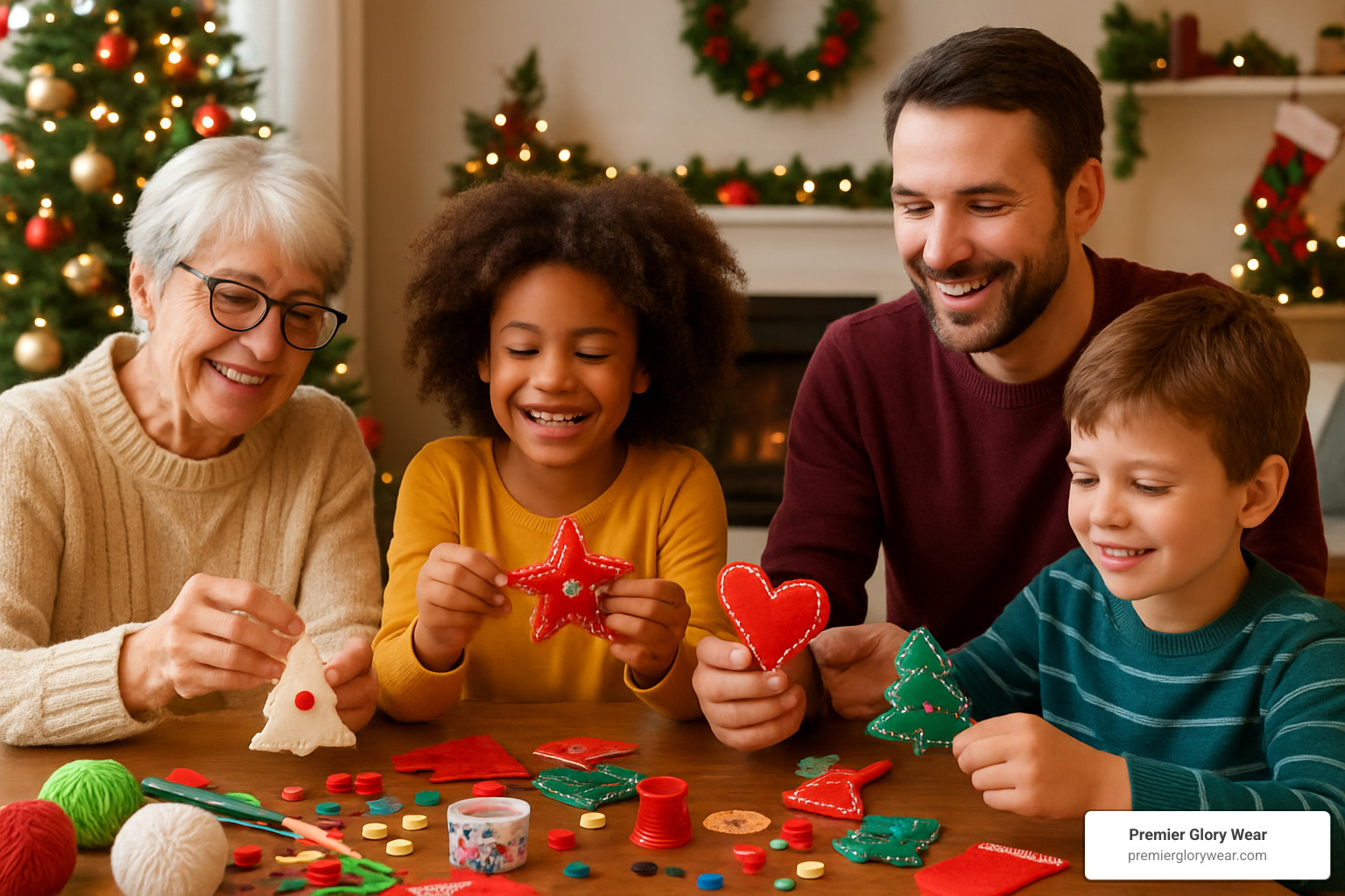 family crafting Christmas ornaments together - christ centered gifts