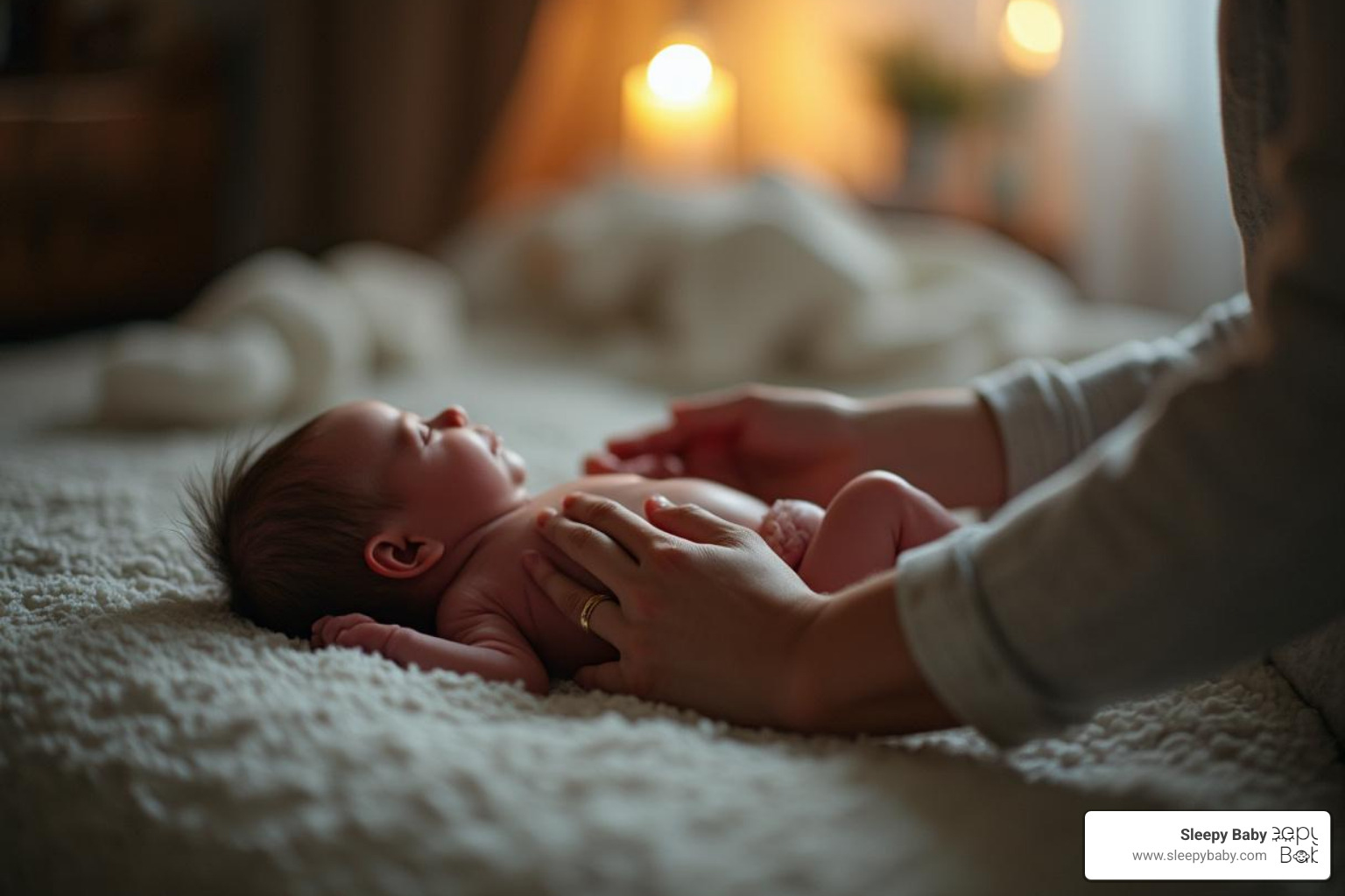 parent gently massaging baby's back in dimly lit nursery setting - best sleep aid for newborns
