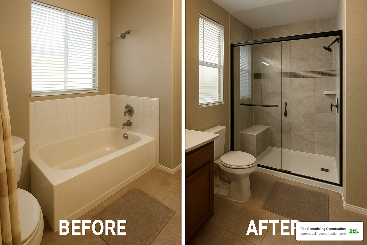 One-day tub-to-shower conversion showing before and after change - affordable bathroom remodel las vegas