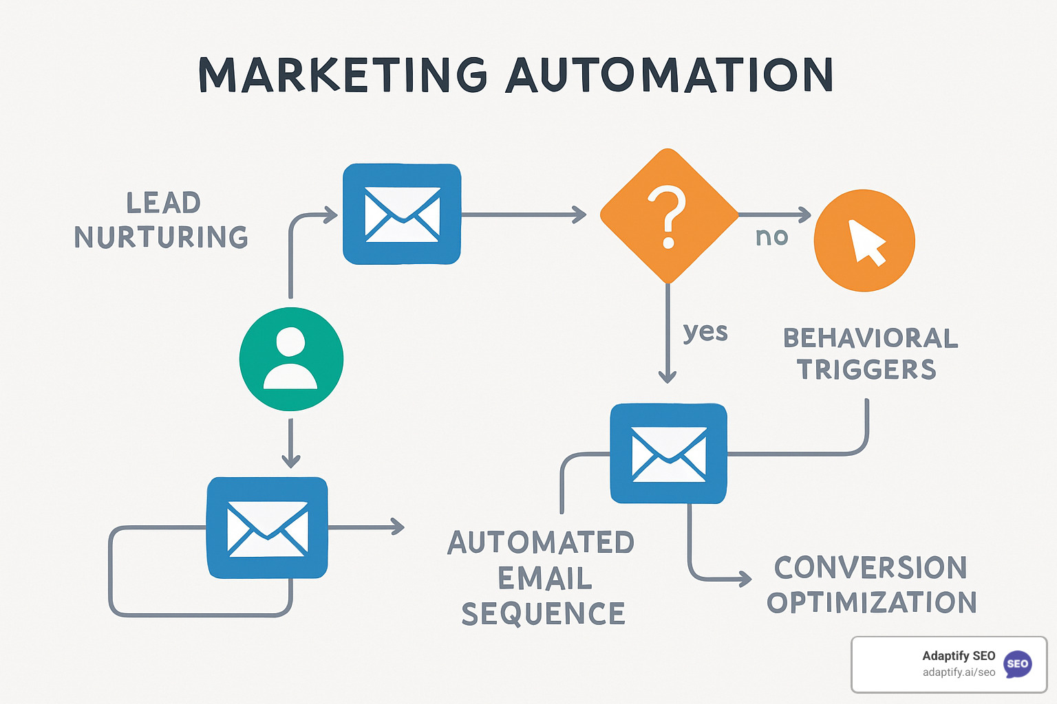 Marketing automation workflow showing lead nurturing, email sequences, behavioral triggers, and conversion optimization - digital marketing agency for business growth