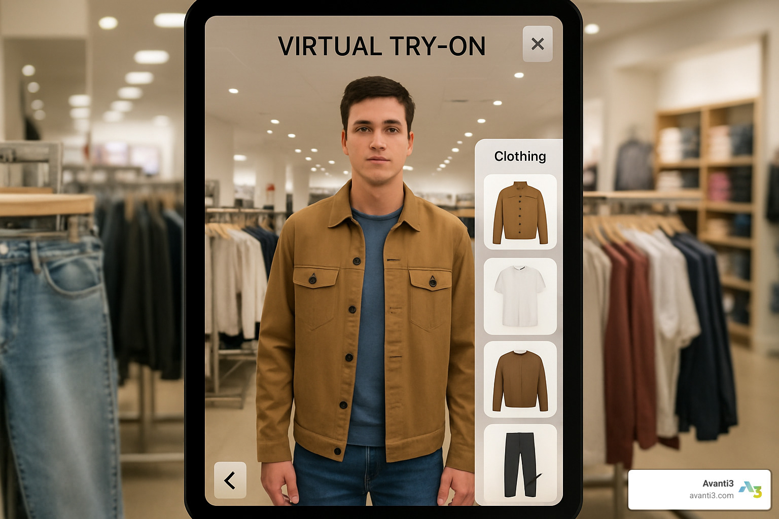 Virtual dressing room interface showing AR try-on experience - ar vr shopping