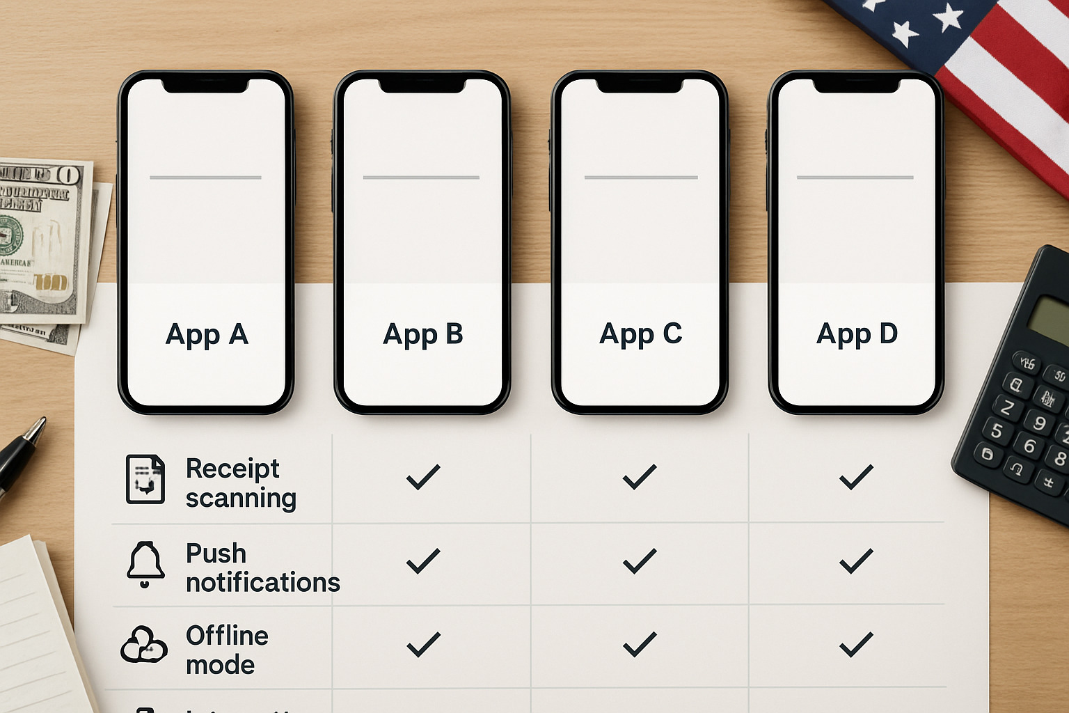 Mobile expense tracking app features comparison chart - business expense tracking apps
