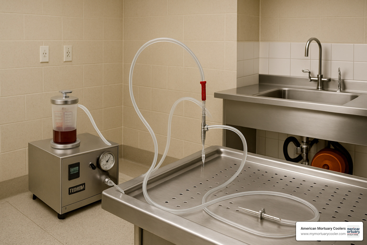 arterial injection equipment setup showing tubes, needles, and connection points used in professional embalming procedures - embalming-equipment