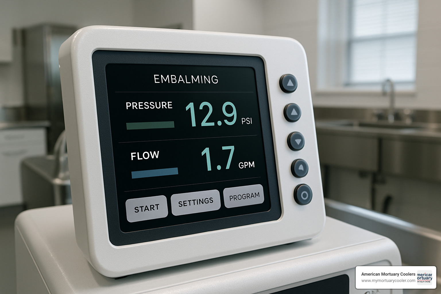modern digital control panel showing pressure readings, flow rates, and programmable settings for advanced embalming equipment - embalming-equipment