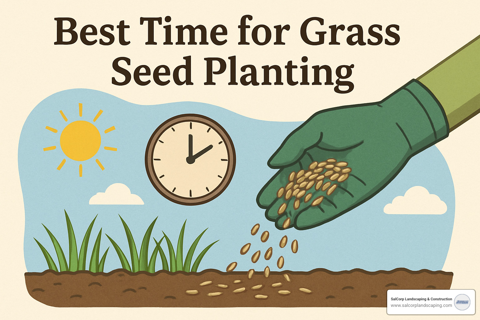 Soil thermometer showing 60°F reading in prepared seedbed - best time grass seed planting