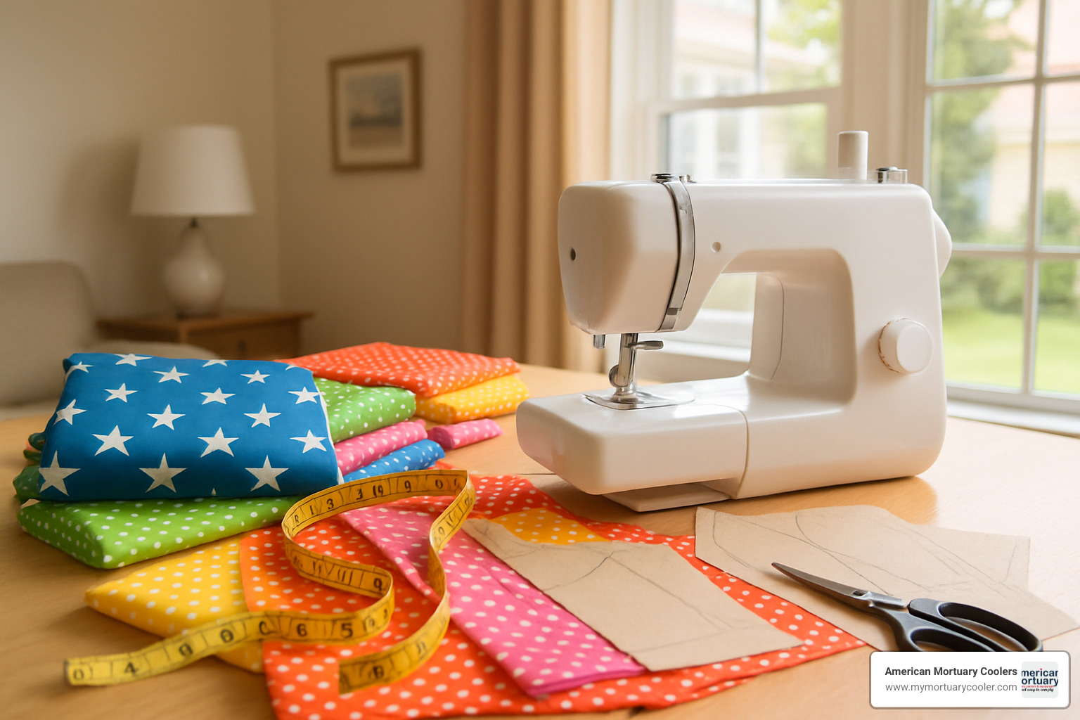 DIY sewing setup with fabric, measuring tools, and sewing machine for making custom cot covers - cot-cover