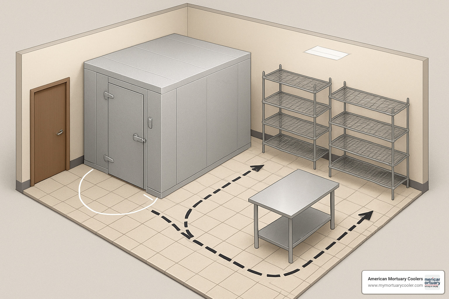 3D room layout showing custom walk-in cooler placement - custom walk-in cooler