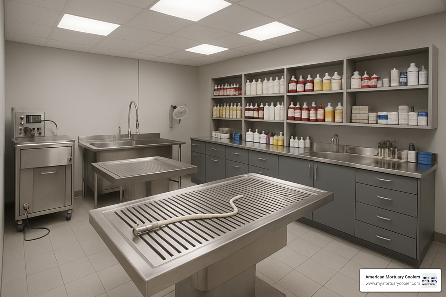modern prep room setup with mortuary equipment - crescent mortuary supplies