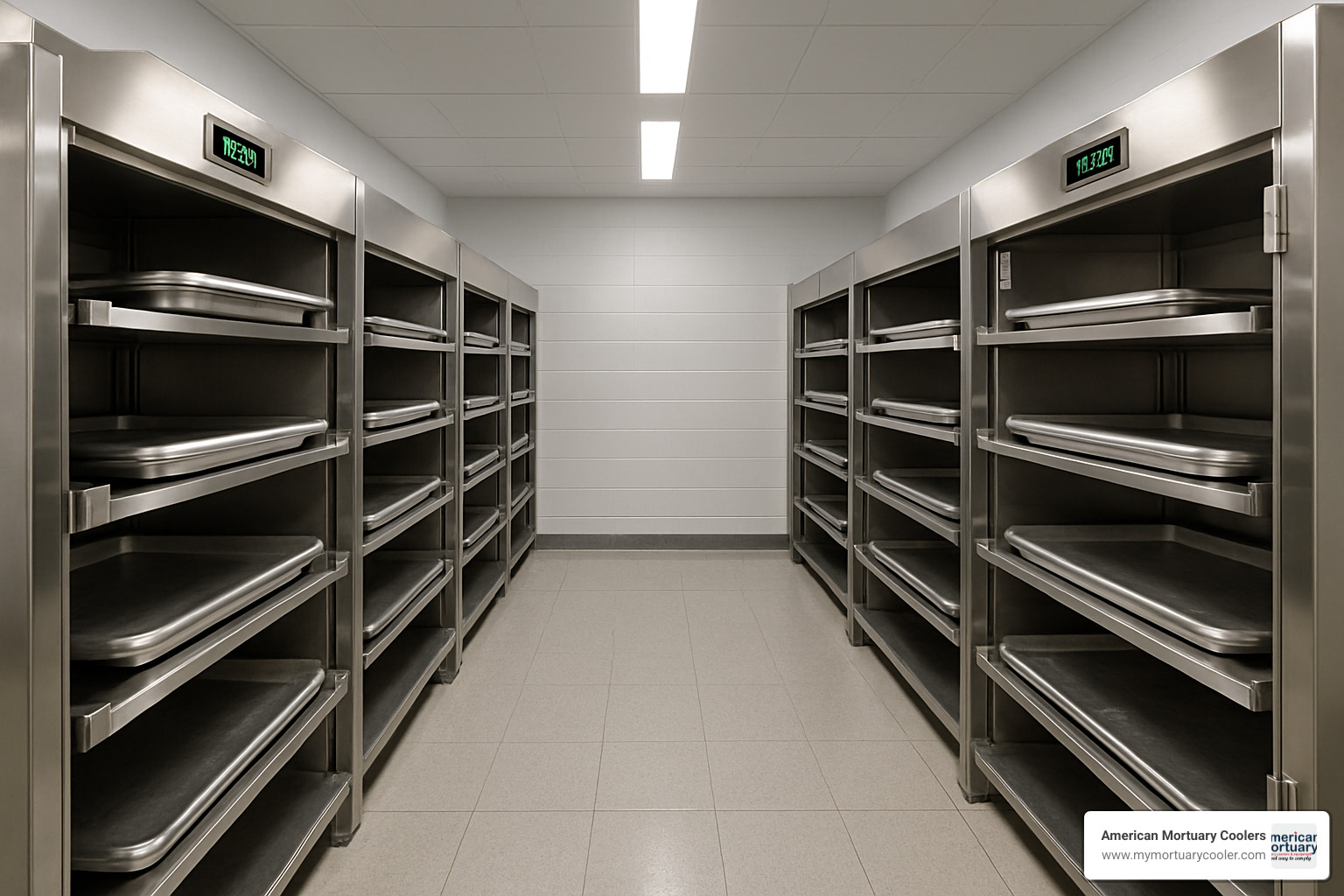 Modular rack layout showing efficient space utilization - mortuary-storage