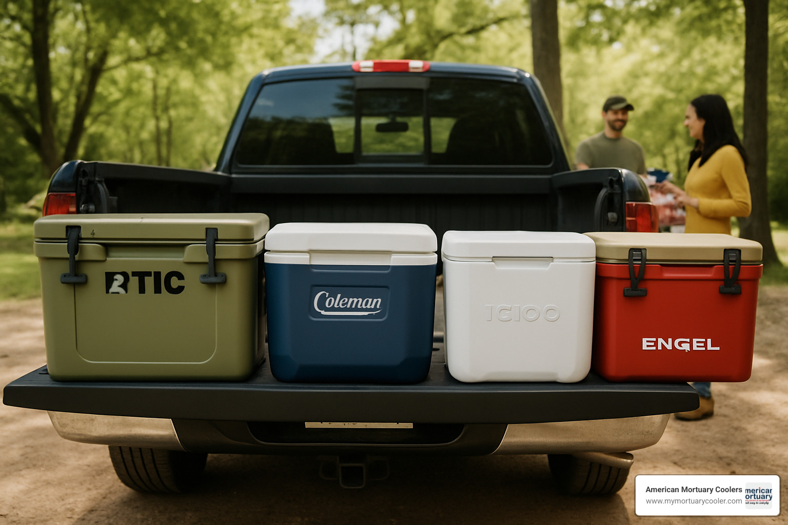 cooler lineup on tailgate - best budget cooler