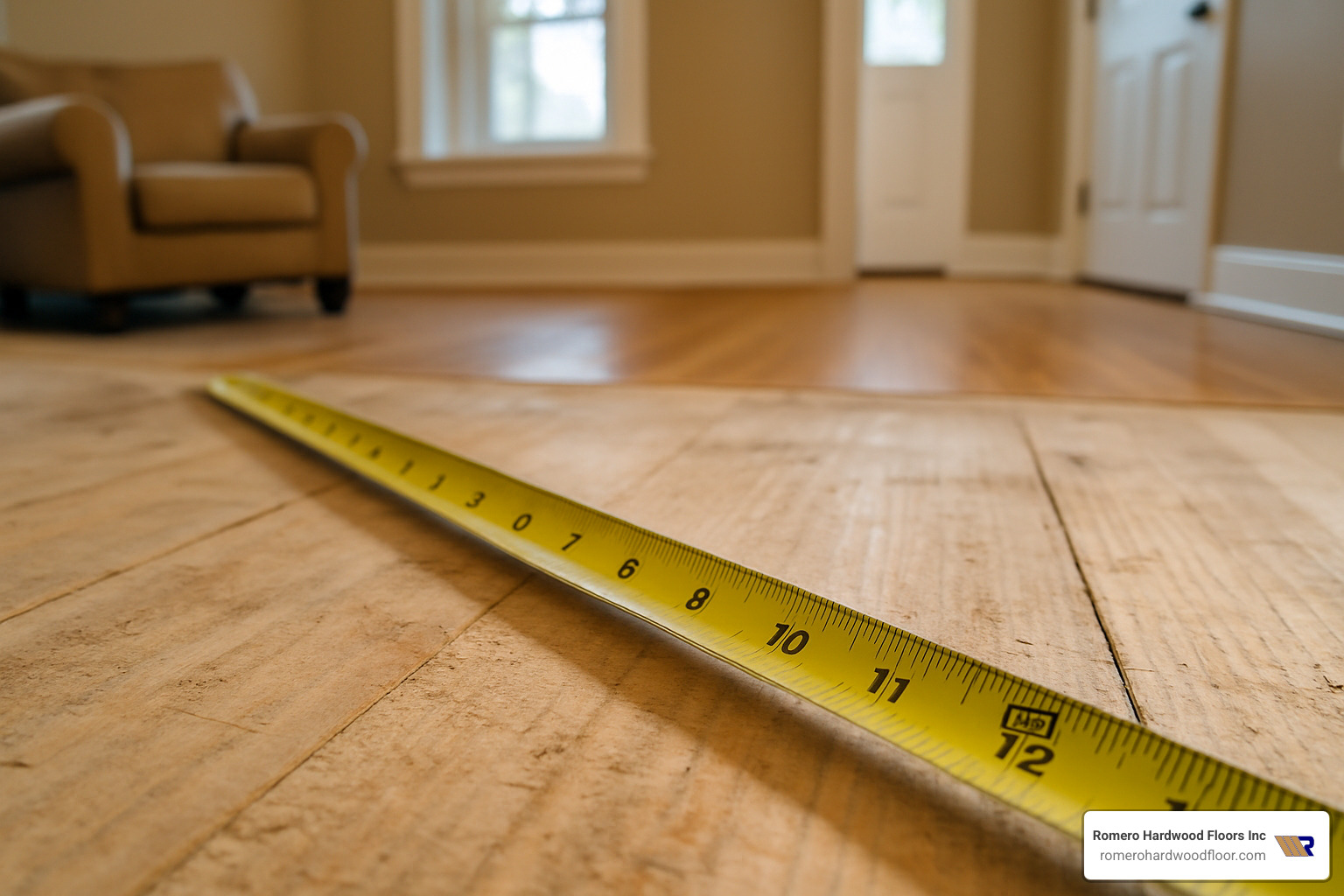 measuring tape on wooden subfloor - cost of installing flooring