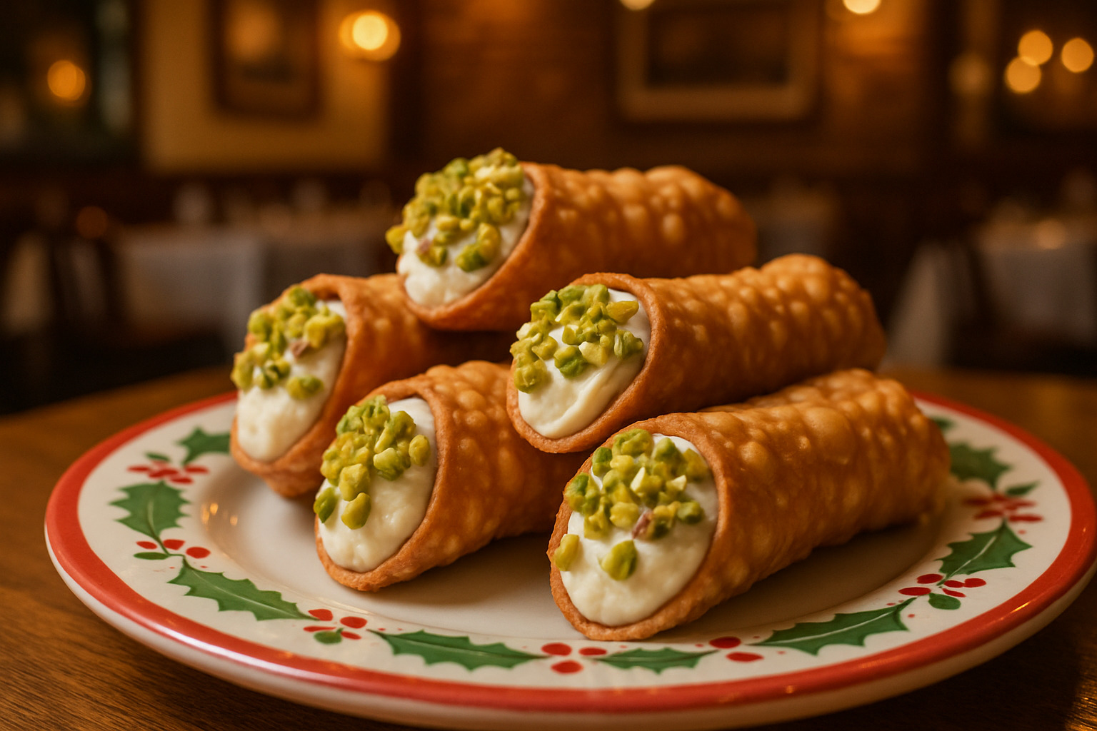 celebratory cannoli with ricotta filling and pistachios - italian restaurants near me