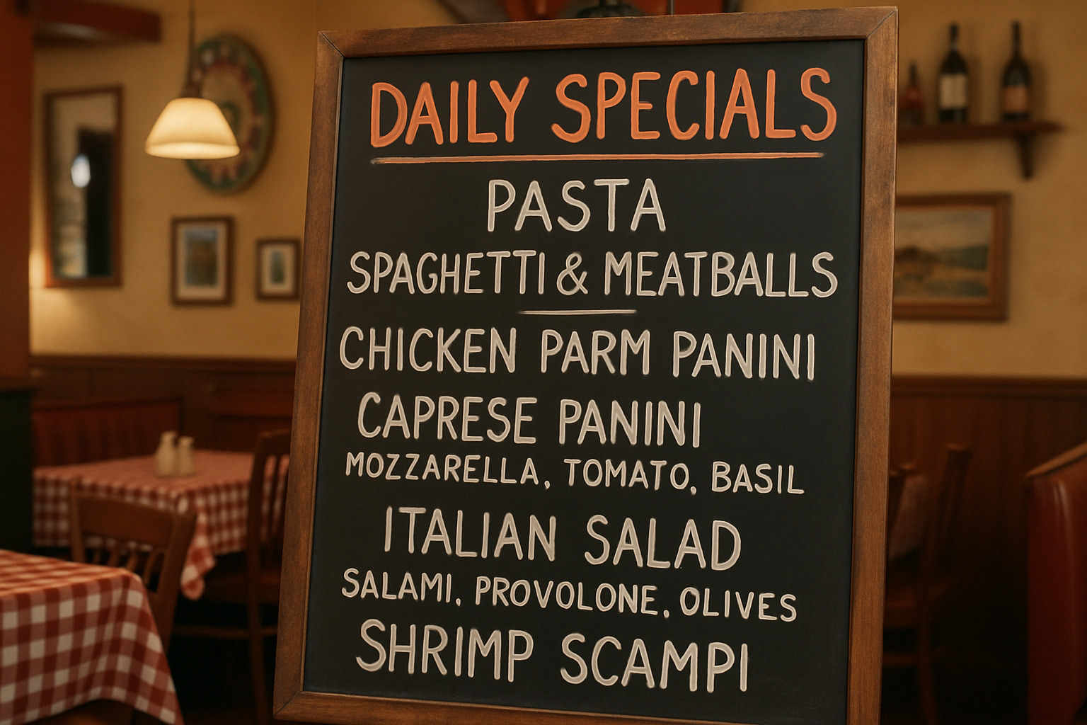 restaurant menu board with daily specials - italian restaurants near me