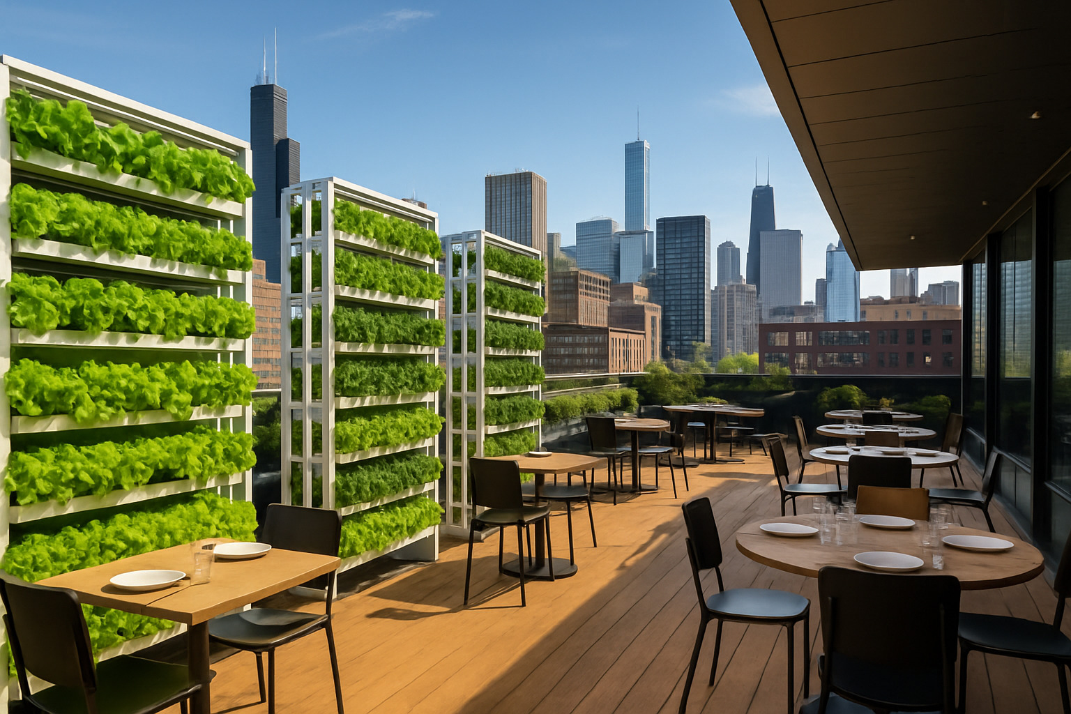 rooftop hydroponic garden system in restaurant - restaurants near me