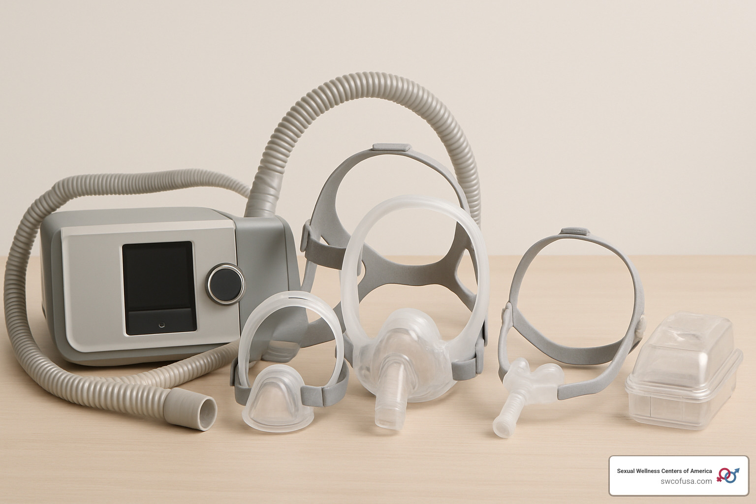 CPAP comfort accessories including humidifiers, different mask styles, and heated tubing options - sleep apnea treatment