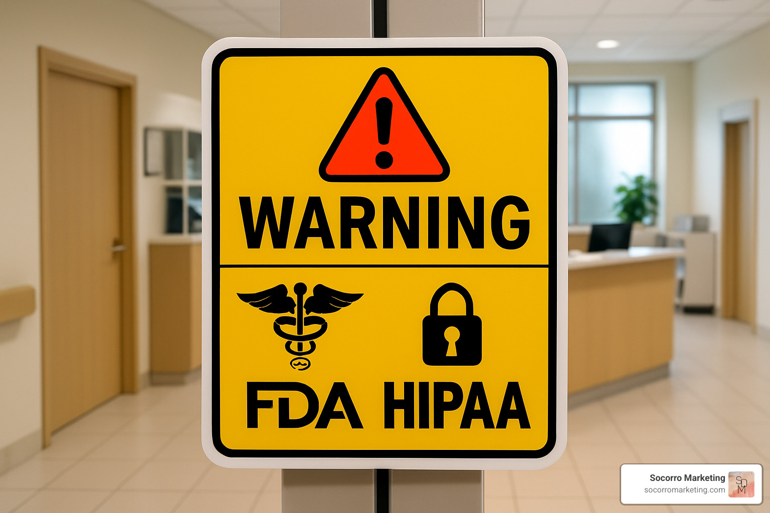 Healthcare compliance warning sign with regulatory symbols - ads for healthcare Healthcare compliance warning sign with regulatory symbols - ads for healthcare