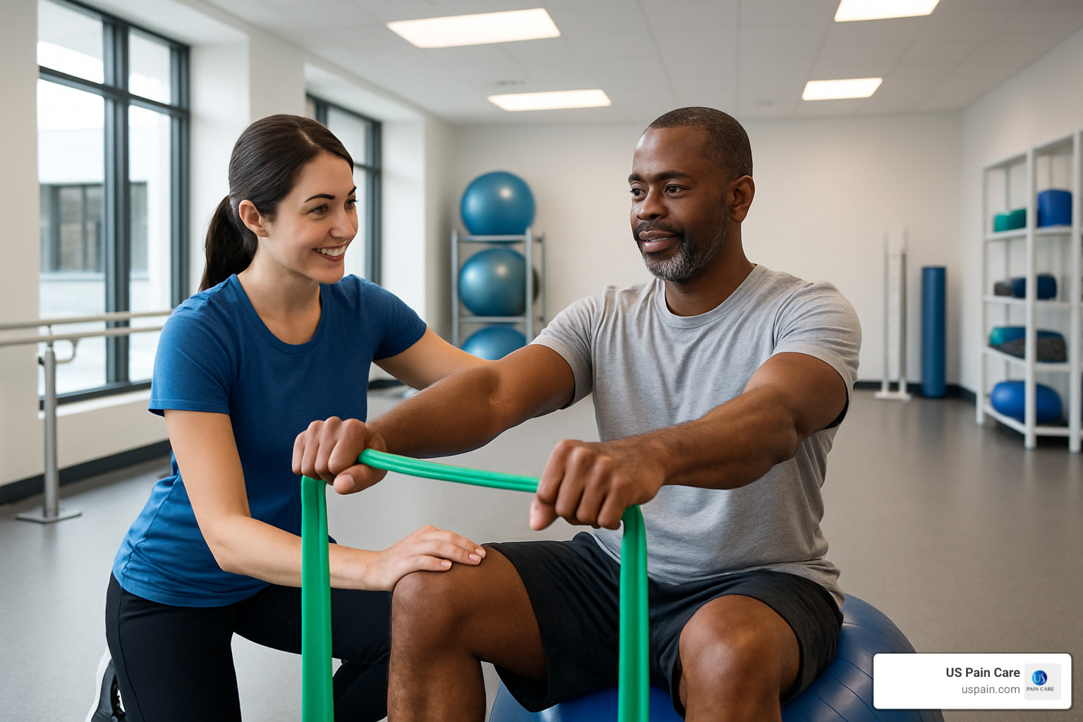 Physical therapist working with a patient doing therapeutic exercises in a modern rehabilitation facility - non opioid pain medications