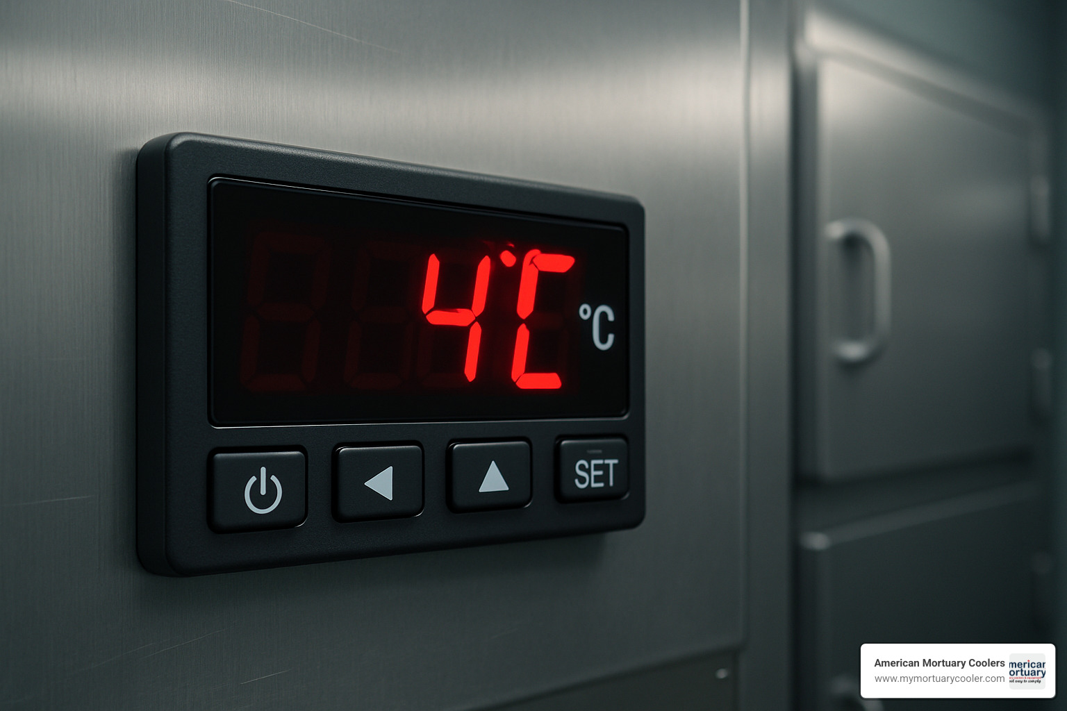 digital temperature controller display showing precise mortuary freezer settings - mortuary-freezer-