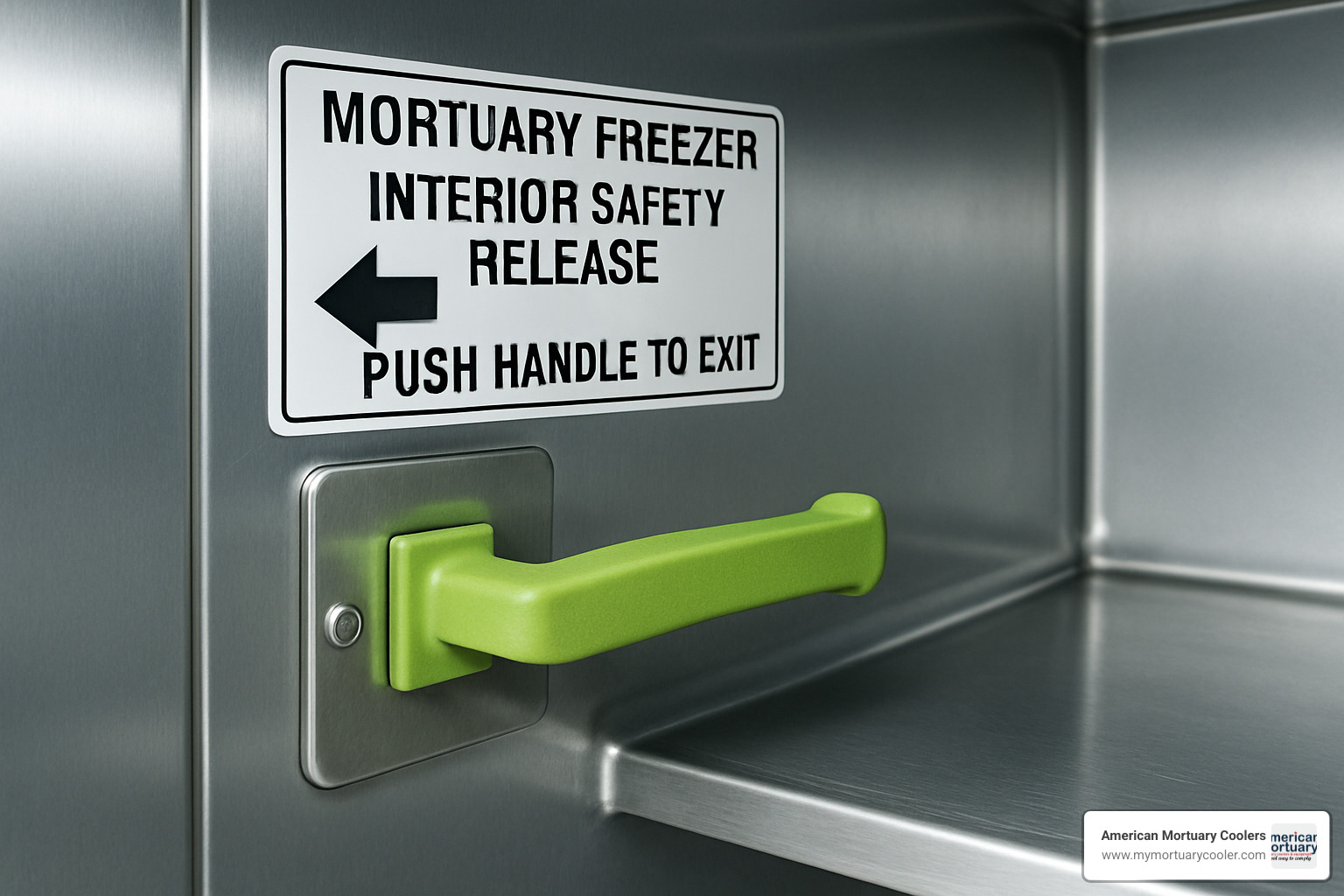 mortuary freezer safety release handle mechanism - mortuary-freezer