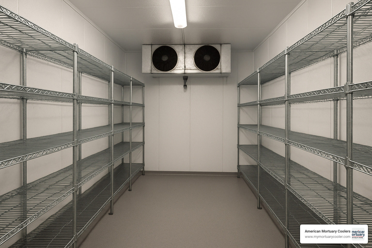 Interior view of 8x15 walk-in cooler showing shelving layout - 8x15 walk in cooler