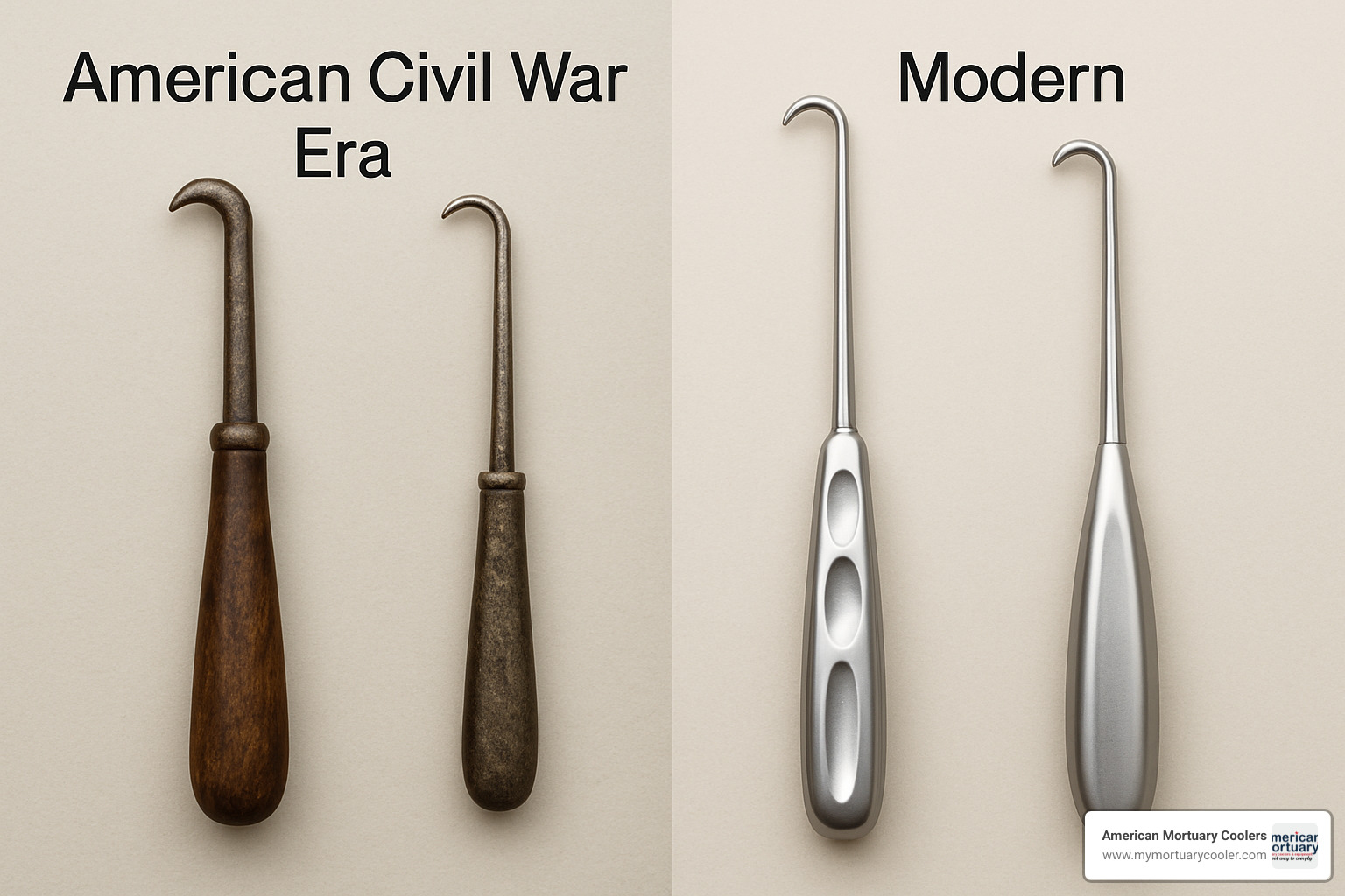 Comparison of classic aneurysm hooks from the Civil War era versus modern stainless steel designs - aneurysm hook embalming Comparison of classic aneurysm hooks from the Civil War era versus modern stainless steel designs - aneurysm hook embalming