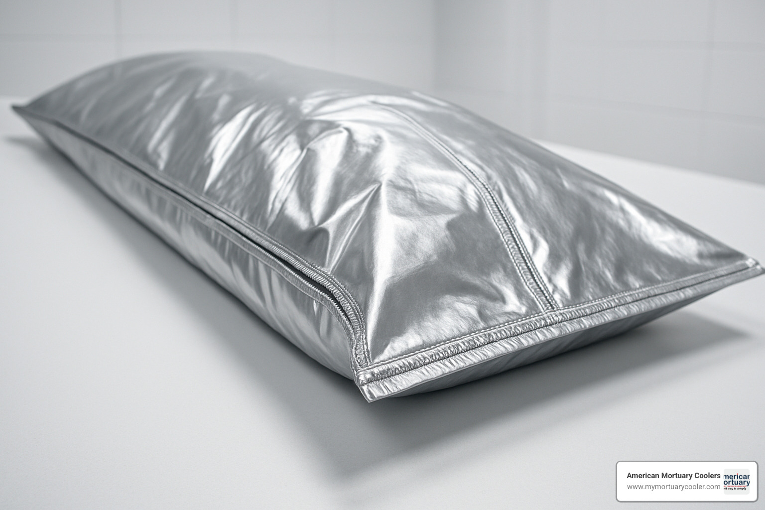 Heat-sealed body bag with foil laminate construction showing hermetic seal - body-bag-
