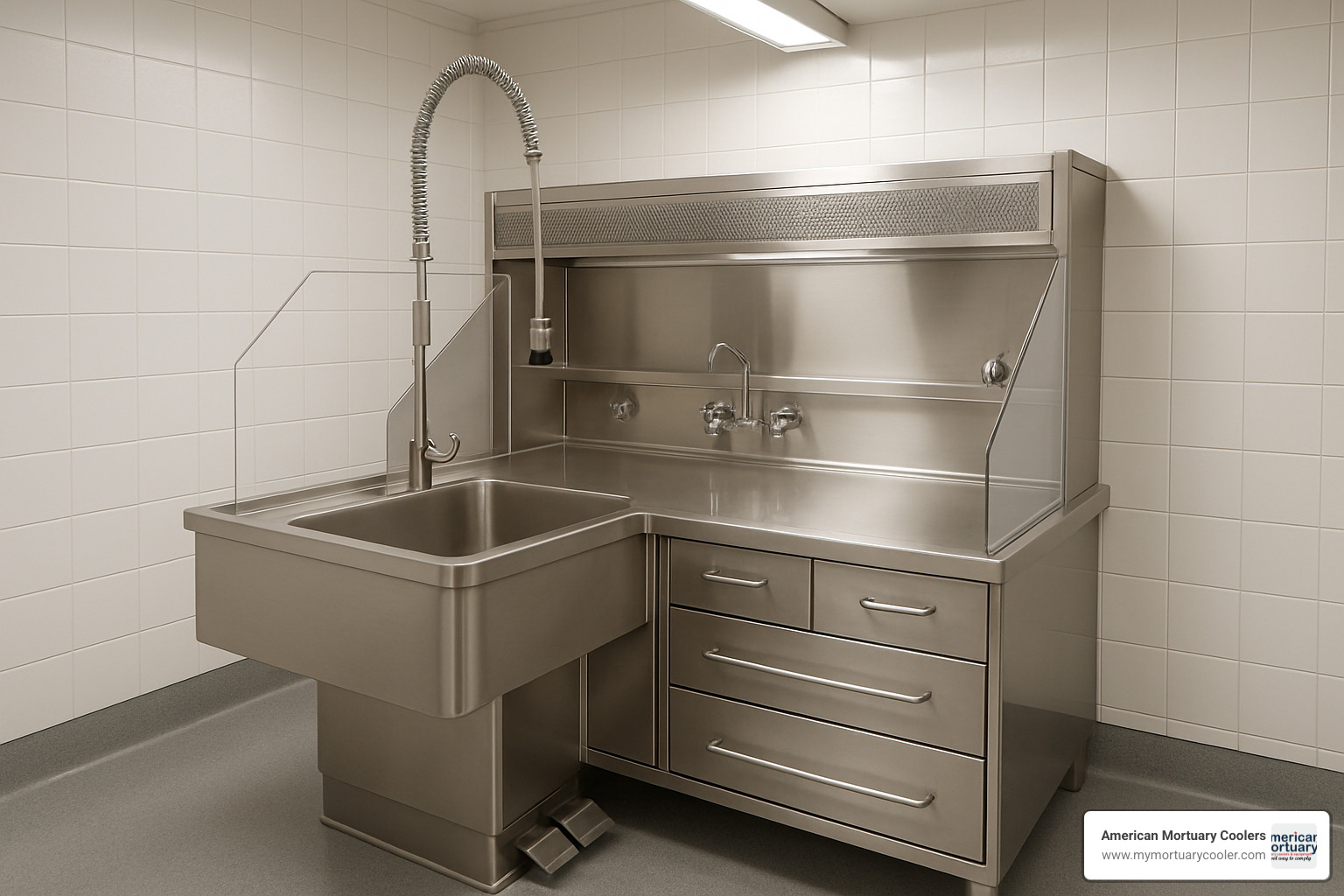 modern stainless steel embalming station with integrated safety features - embalming stations-