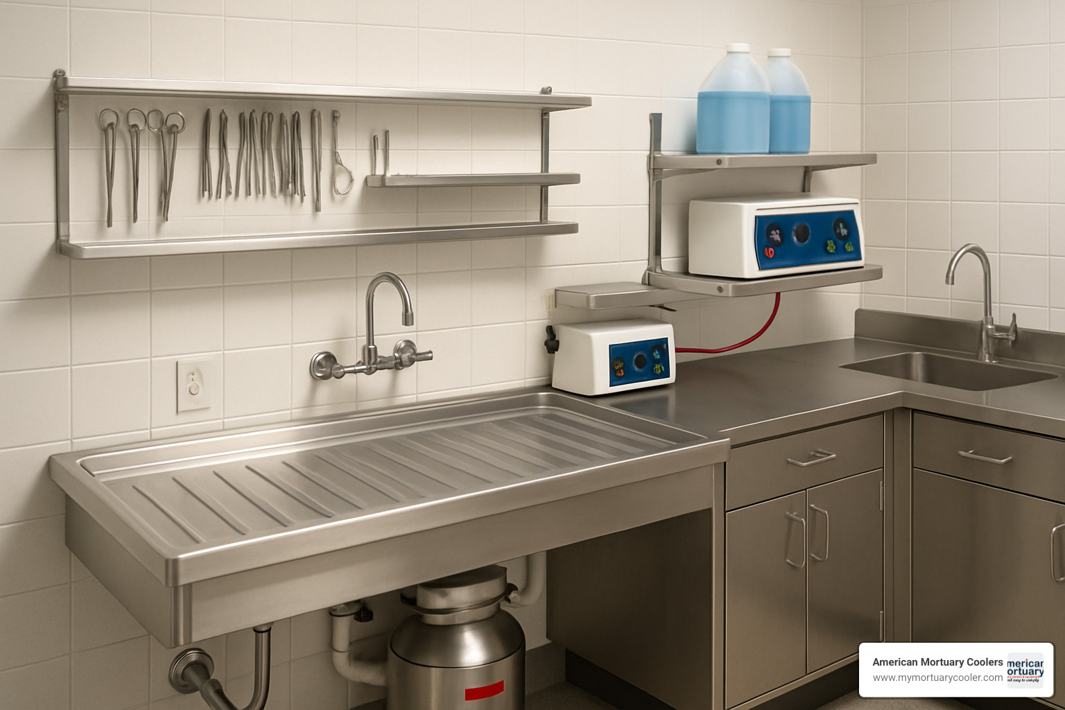 detailed view of embalming station workflow components and integration points - embalming stations-