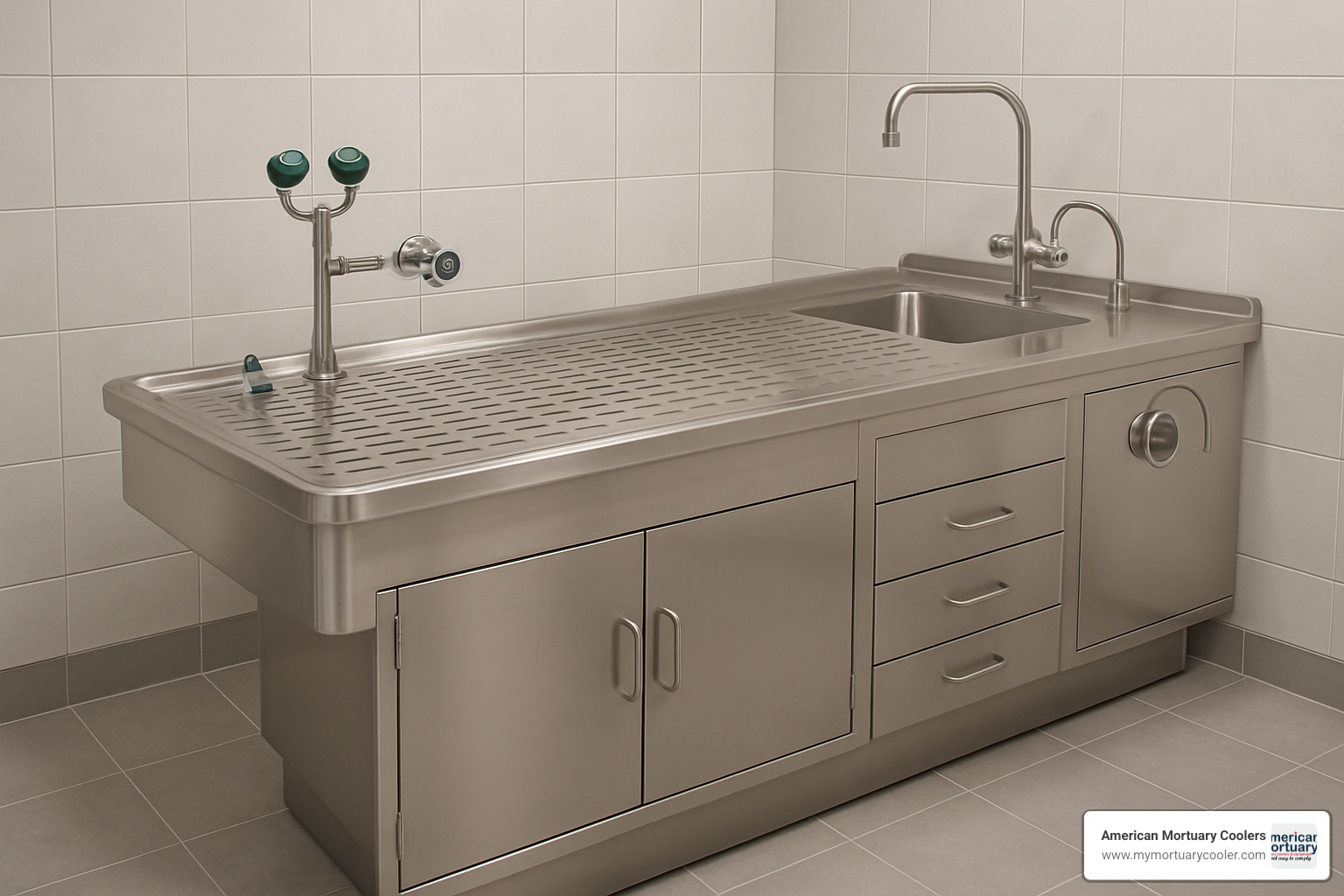 custom low-boy embalming station with specialized features - embalming stations
