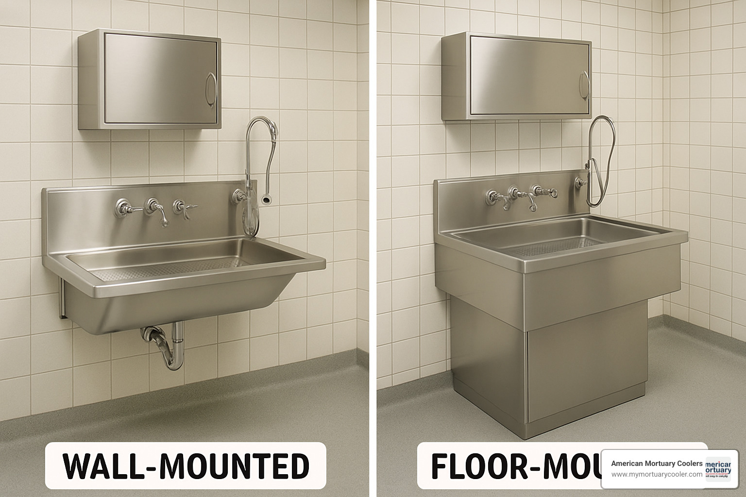 wall-mounted embalming station versus floor-mounted embalming station - embalming stations