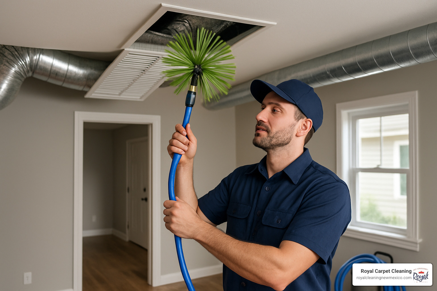 Technician using professional brush system to clean air ducts - air duct cleaning albuquerque nm