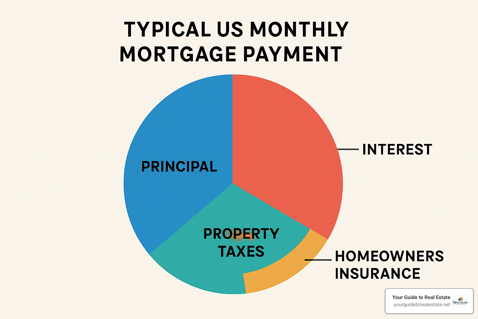 Monthly payment breakdown pie chart showing principal, interest, taxes, and insurance portions - understanding mortgage rates