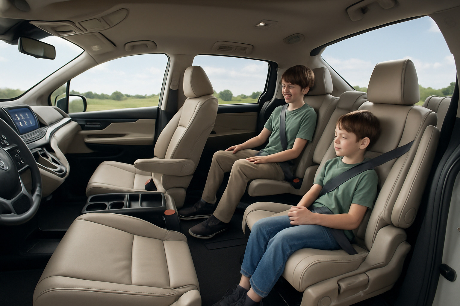 Honda Odyssey interior showing Magic Slide seats and quiet cabin features - most comfortable minivan for long trips