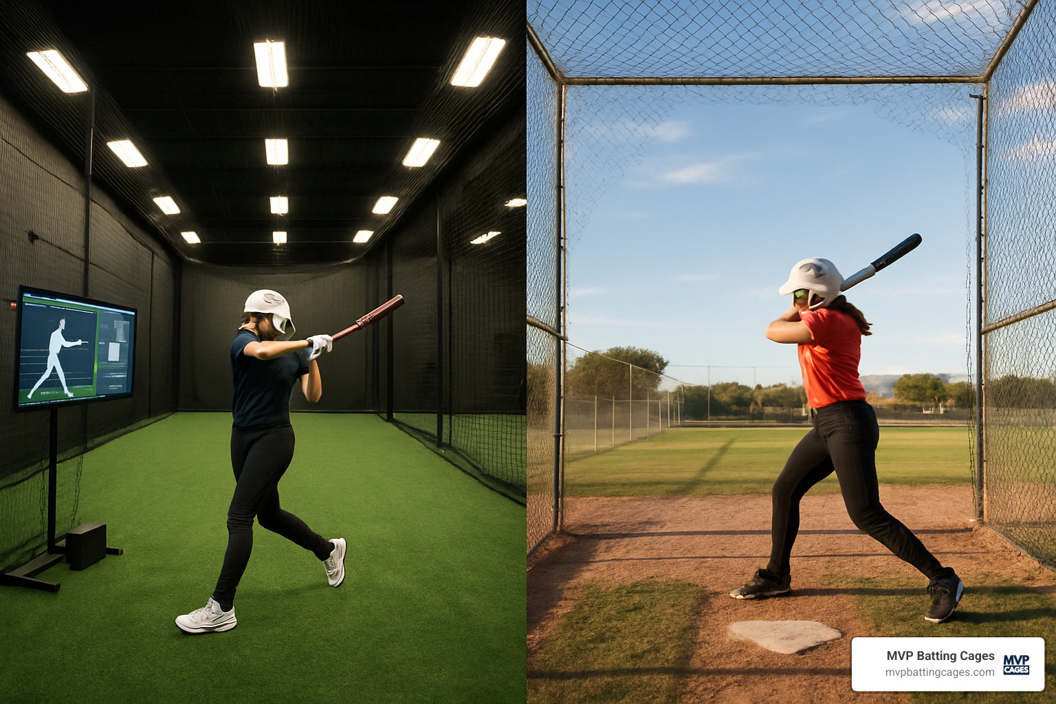 indoor vs outdoor batting cage comparison - softball batting cages chandler az