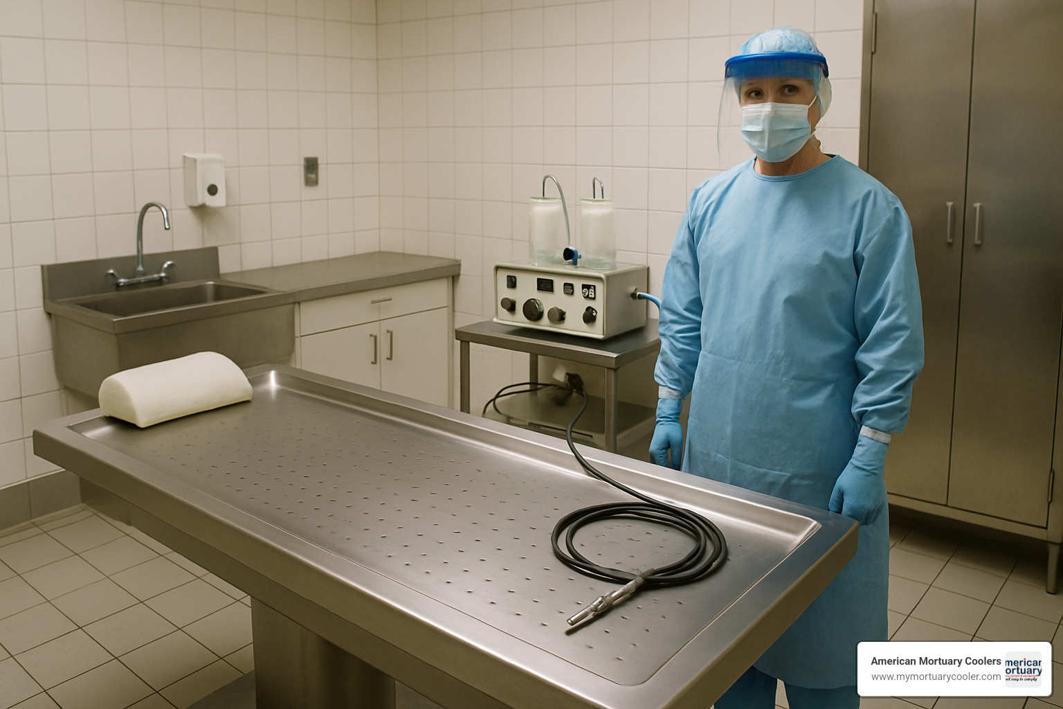 PPE in preparation room - mortuary-science-