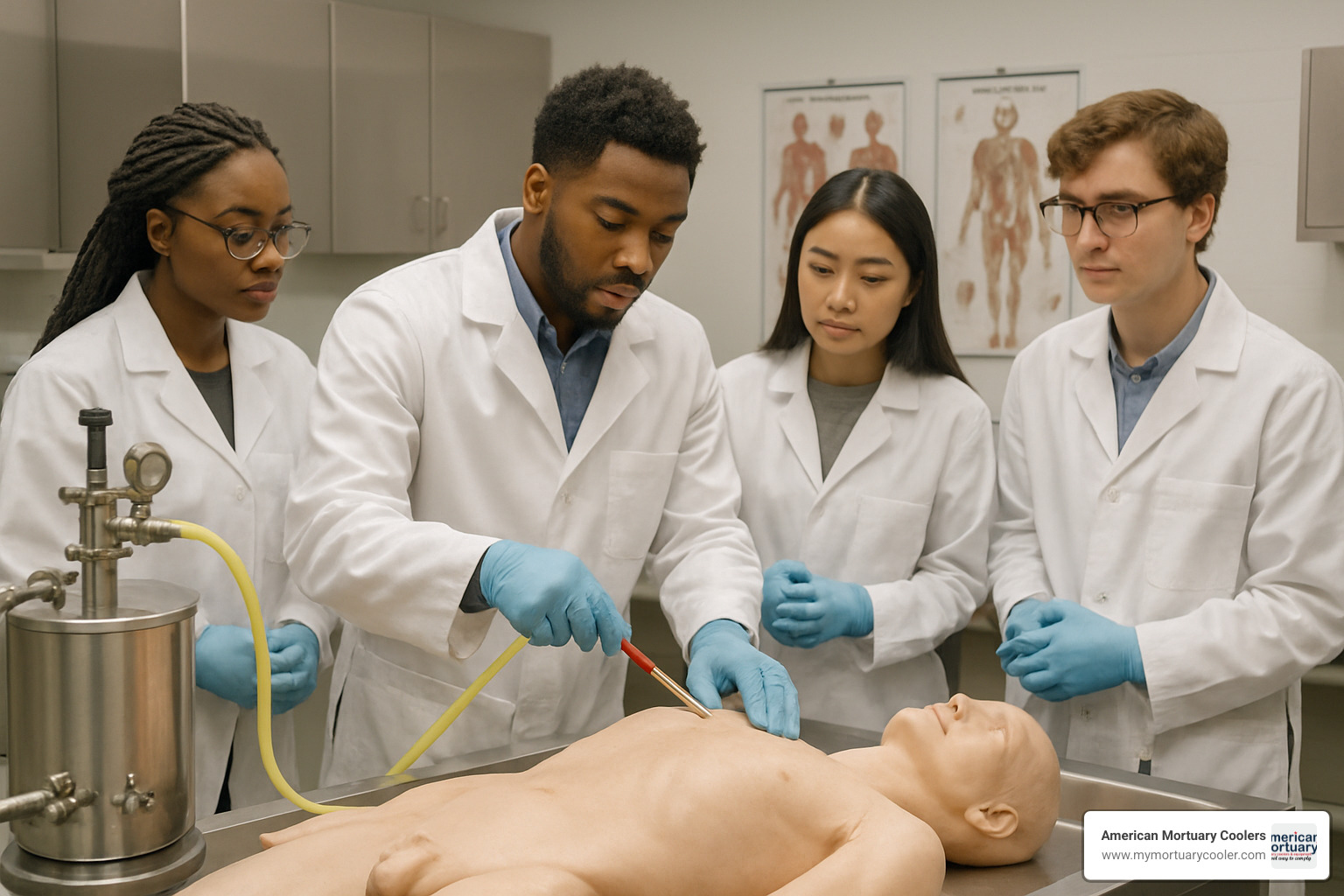 Student in mortuary science lab learning embalming techniques - mortuary-science
