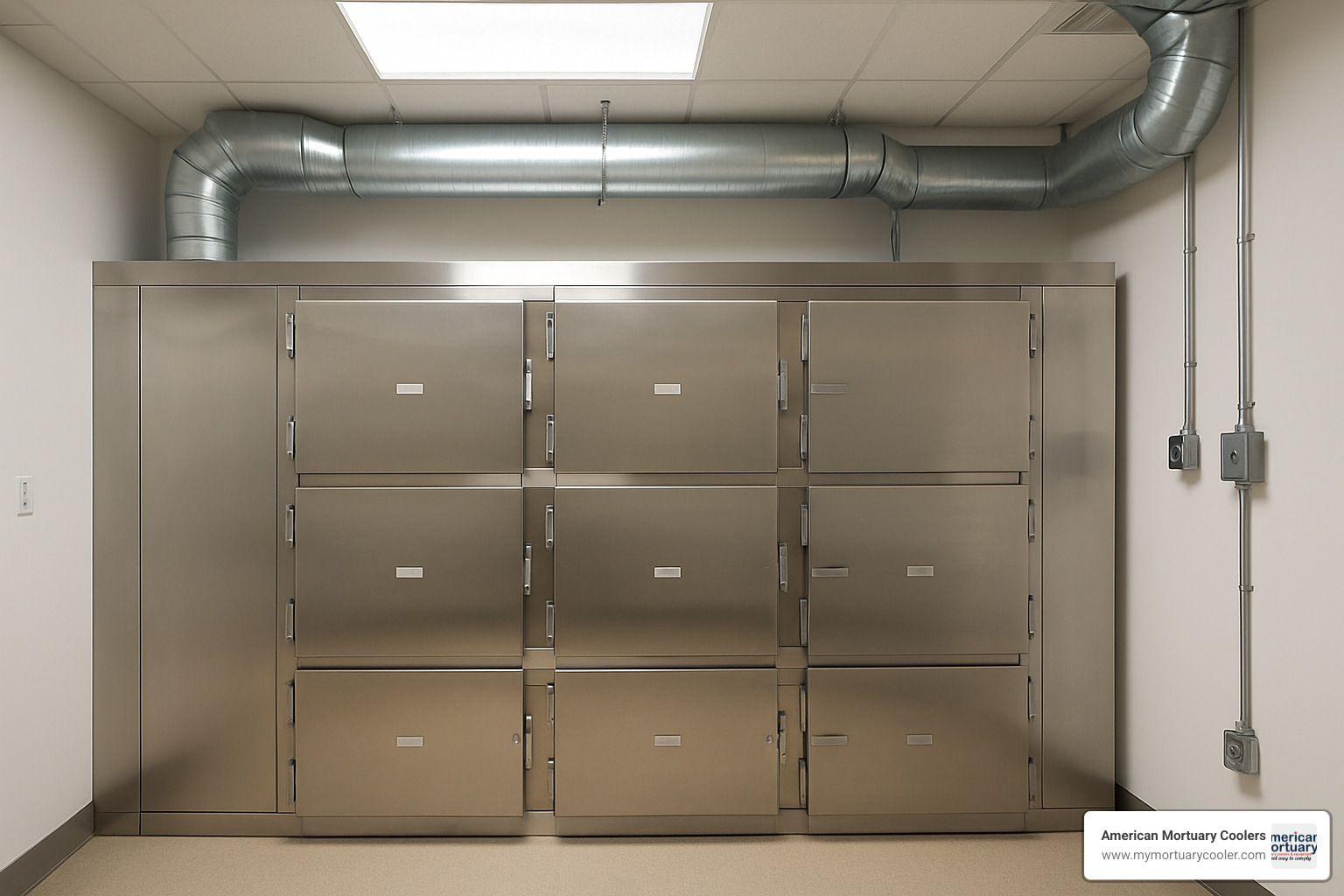 Modern morgue cooler installation showing proper ventilation and electrical connections - morgue-coolers-