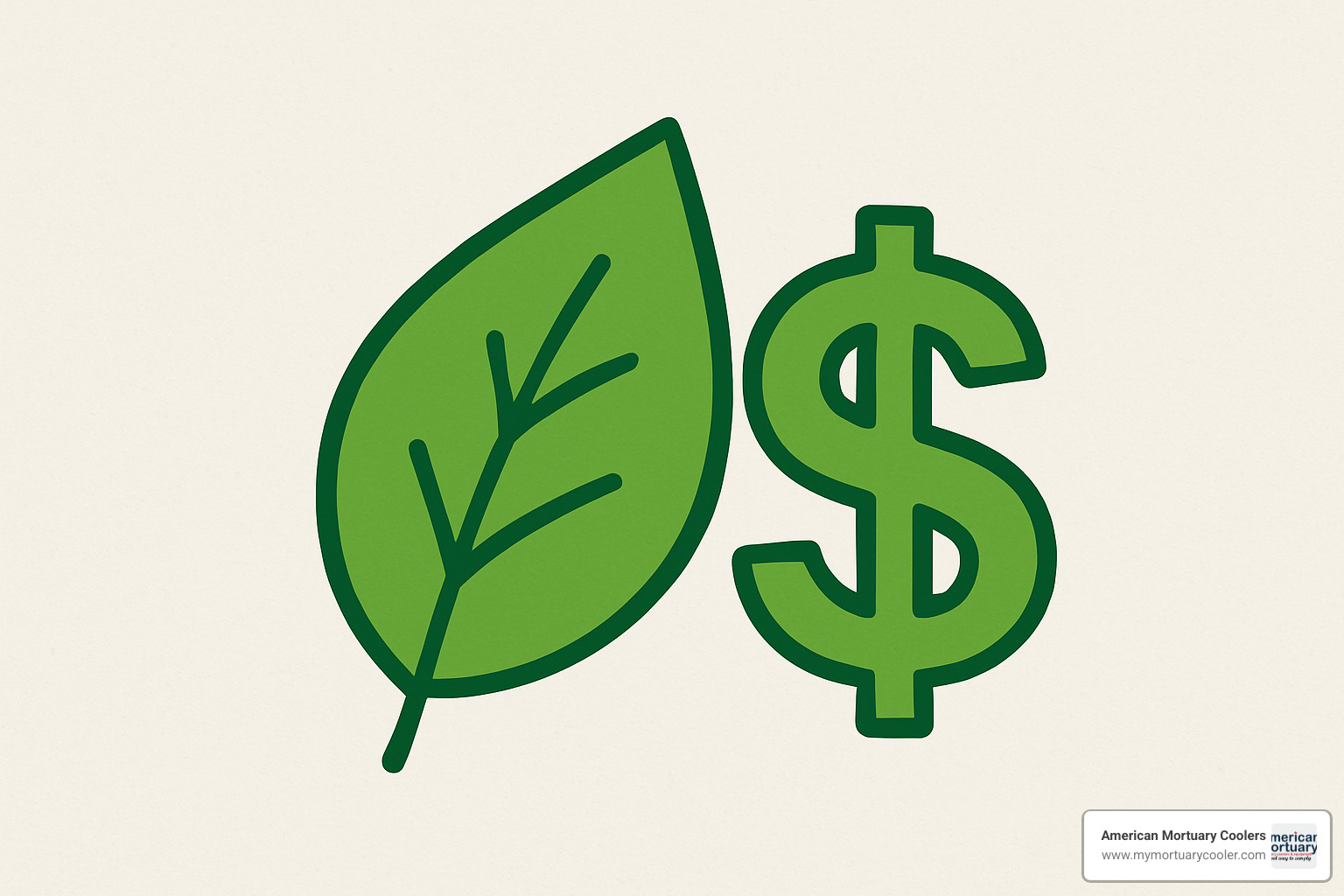 green leaf and savings icon representing environmental and financial benefits - rental caskets