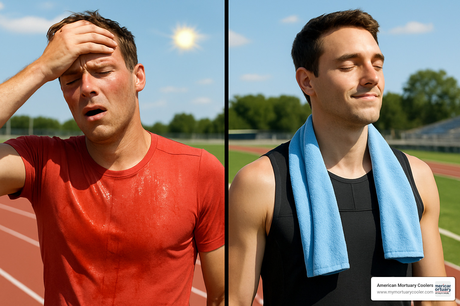 overheated vs cooled athlete comparison - body cooling system