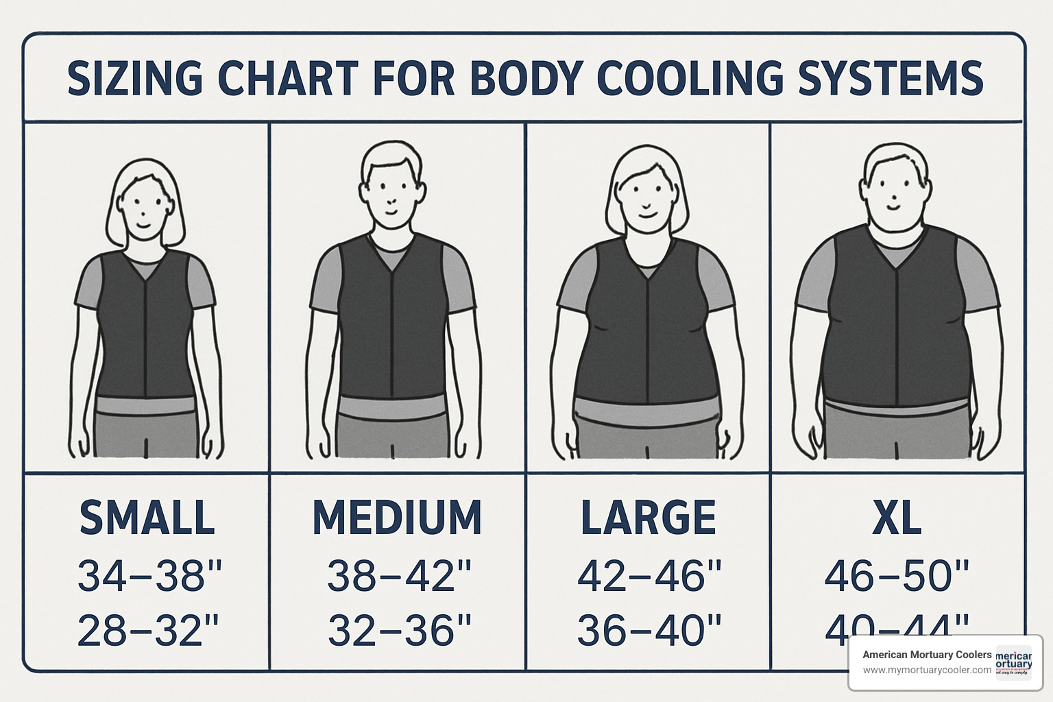 sizing chart for body cooling systems - body cooling system