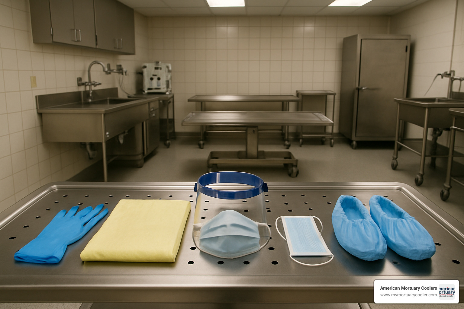 PPE setup in mortuary - mortician-tools-