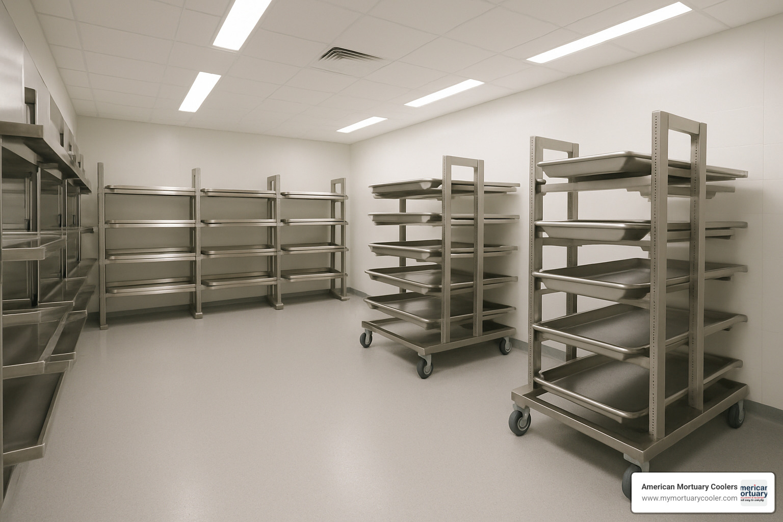 modern morgue storage facility with multiple rack types - cadaver storage racks