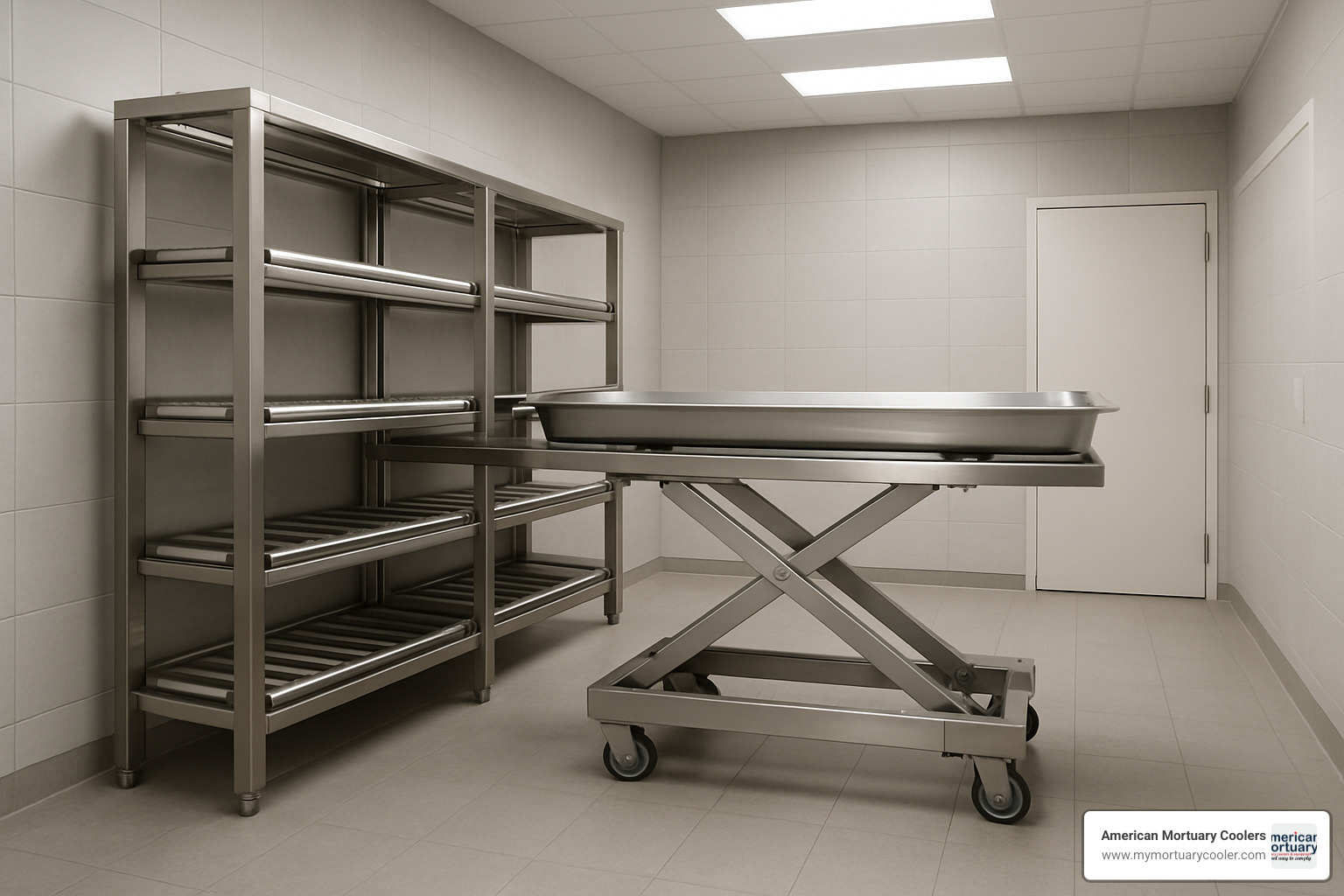 mortuary lift system with rack integration - cadaver storage racks