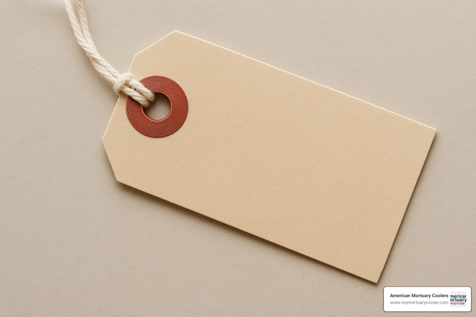 close-up of pre-strung manila toe tag showing perforated hole and cotton string attachment - toe-tags-
